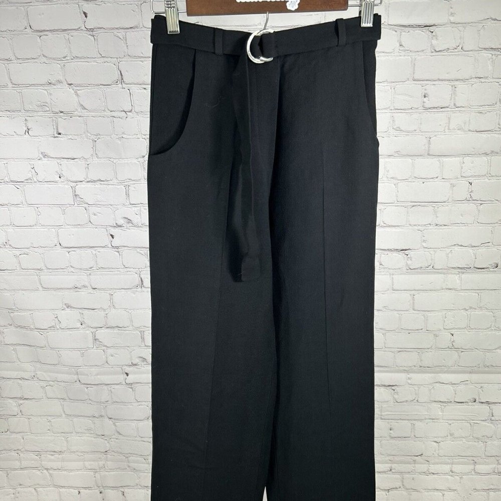 Zara High Waisted Black Belted Wide Leg Trouser Style Pants XS (26 x 30)